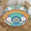 Ulloord  Round Fitted Tablecloth Cute Rainbow Love Heart Clouds Table Cloth with Elastic Edged Waterproof Wipeable Round Table Cover for Patio Parties Outdoor Decor