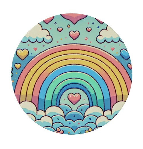 Ulloord  Round Fitted Tablecloth Cute Rainbow Love Heart Clouds Table Cloth with Elastic Edged Waterproof Wipeable Round Table Cover for Patio Parties Outdoor Decor