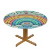 Ulloord  Round Fitted Tablecloth Cute Rainbow Love Heart Clouds Table Cloth with Elastic Edged Waterproof Wipeable Round Table Cover for Patio Parties Outdoor Decor