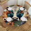 Ulloord  Round Fitted Tablecloth Cute Cows Animal Flower Print Table Cloth with Elastic Edged Waterproof Wipeable Round Table Cover for Patio Parties Outdoor Decor