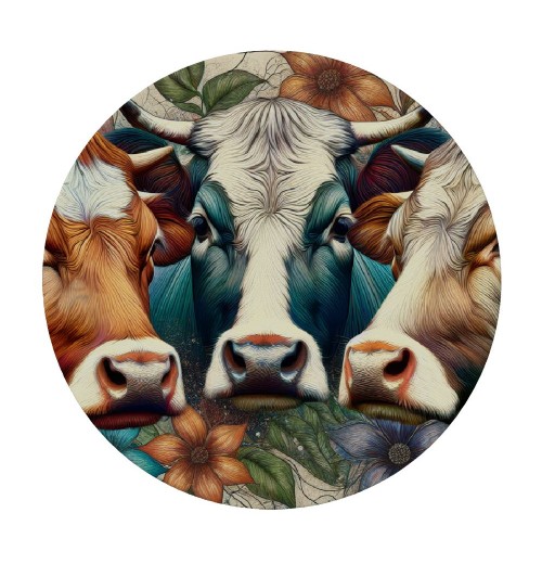 Ulloord  Round Fitted Tablecloth Cute Cows Animal Flower Print Table Cloth with Elastic Edged Waterproof Wipeable Round Table Cover for Patio Parties Outdoor Decor