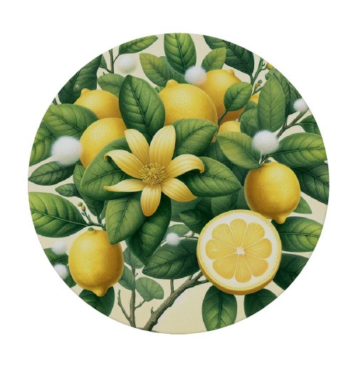 Ulloord  Round Fitted Tablecloth Cute Lemons Flower Leaves Table Cloth with Elastic Edged Waterproof Wipeable Round Table Cover for Patio Parties Outdoor Decor