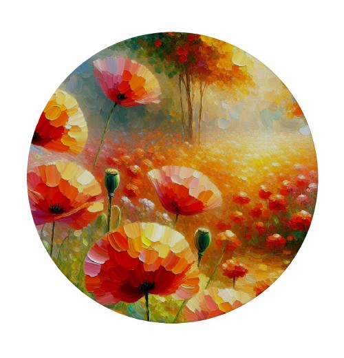 Ulloord  Round Fitted Tablecloth Oil Painting Field Poppy Floral Table Cloth with Elastic Edged Waterproof Wipeable Round Table Cover for Patio Parties Outdoor Decor