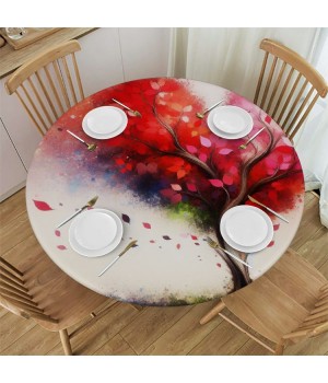 Ulloord  Round Tablecloth Fitted Table Cover with Elastic Edged Valentines Heart Tree Waterproof Table Cloth for Party Kitchen Dining Indoor Outdoor Table