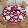 Ulloord  Round Tablecloth Fitted Table Cover with Elastic Edged Valentines Heart Pattern Waterproof Table Cloth for Party Kitchen Dining Indoor Outdoor Table