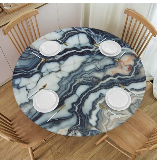 Ulloord  Round Tablecloth Fitted Table Cover with Elastic Edged Abstract Marble Nature Texture Waterproof Table Cloth for Party Kitchen Dining Indoor Outdoor Table