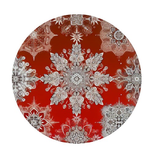 Ulloord  Round Tablecloth Fitted Table Cover with Elastic Edged Holiday Christmas Snowflakes Pattern Red Waterproof Table Cloth for Party Kitchen Dining Indoor Outdoor Table