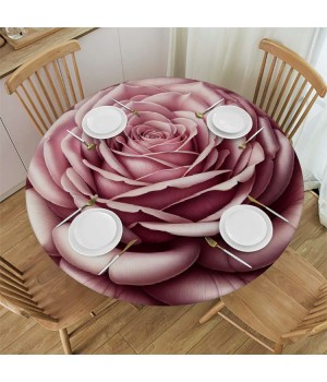 Ulloord  Round Fitted Tablecloth Art Rose Flower Floral Table Cloth with Elastic Edged Waterproof Wipeable Round Table Cover for Patio Parties Outdoor Decor