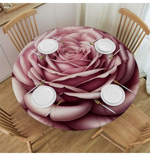 Ulloord  Round Fitted Tablecloth Art Rose Flower Floral Table Cloth with Elastic Edged Waterproof Wipeable Round Table Cover for Patio Parties Outdoor Decor