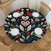 Ulloord  Round Tablecloth Fitted Table Cover with Elastic Edged Valentine's Colorful Heart Waterproof Table Cloth for Party Kitchen Dining Indoor Outdoor Table