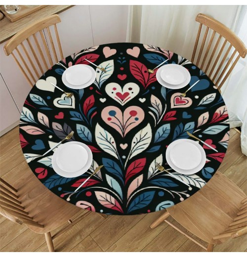 Ulloord  Round Tablecloth Fitted Table Cover with Elastic Edged Valentine's Colorful Heart Waterproof Table Cloth for Party Kitchen Dining Indoor Outdoor Table