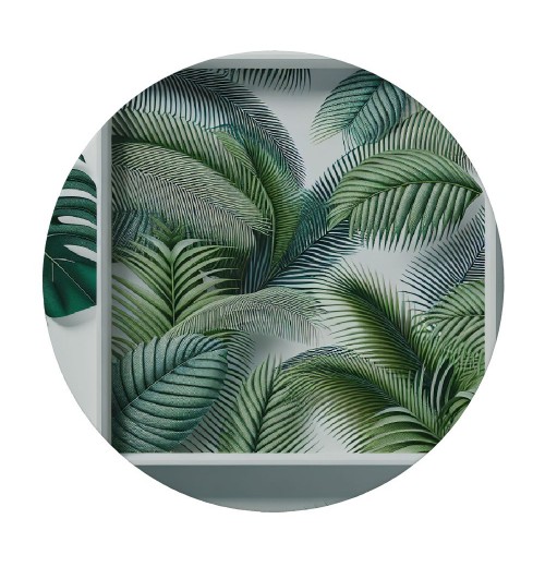 Ulloord Round Tablecloth Fitted Table Cover with Elastic Edged Tropical Jungle Palm Pattern Waterproof Table Cloth for Party Kitchen Dining Indoor Outdoor Table