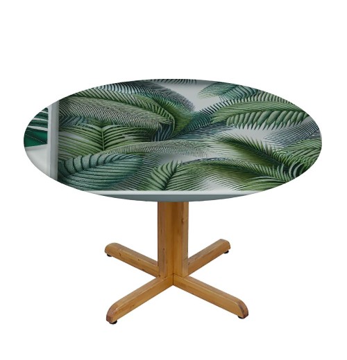 Ulloord Round Tablecloth Fitted Table Cover with Elastic Edged Tropical Jungle Palm Pattern Waterproof Table Cloth for Party Kitchen Dining Indoor Outdoor Table