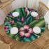 Ulloord Round Tablecloth Fitted Table Cover with Elastic Edged Tropical Palm Leaves Flowers Waterproof Table Cloth for Party Kitchen Dining Indoor Outdoor Table