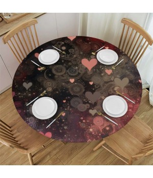 Ulloord  Round Tablecloth Fitted Table Cover with Elastic Edged Valentines Heart Print Waterproof Table Cloth for Party Kitchen Dining Indoor Outdoor Table