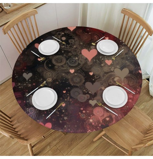 Ulloord  Round Tablecloth Fitted Table Cover with Elastic Edged Valentines Heart Print Waterproof Table Cloth for Party Kitchen Dining Indoor Outdoor Table