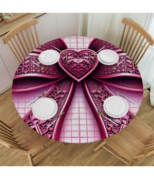 Ulloord  Round Tablecloth Fitted Table Cover with Elastic Edged Valentines Heart Plaid Waterproof Table Cloth for Party Kitchen Dining Indoor Outdoor Table