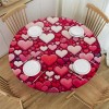 Ulloord  Round Tablecloth Fitted Table Cover with Elastic Edged Heart Valentines Day Waterproof Table Cloth for Party Kitchen Dining Indoor Outdoor Table