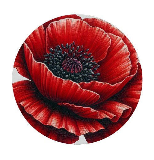 Ulloord  Round Fitted Tablecloth Watercolor Floral Poppy Leaves Table Cloth with Elastic Edged Waterproof Wipeable Round Table Cover for Patio Parties Outdoor Decor