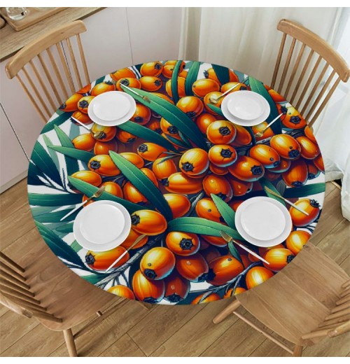 Ulloord  Round Fitted Tablecloth Autumn Berry Leaves Fall Table Cloth with Elastic Edged Waterproof Wipeable Round Table Cover for Patio Parties Outdoor Decor