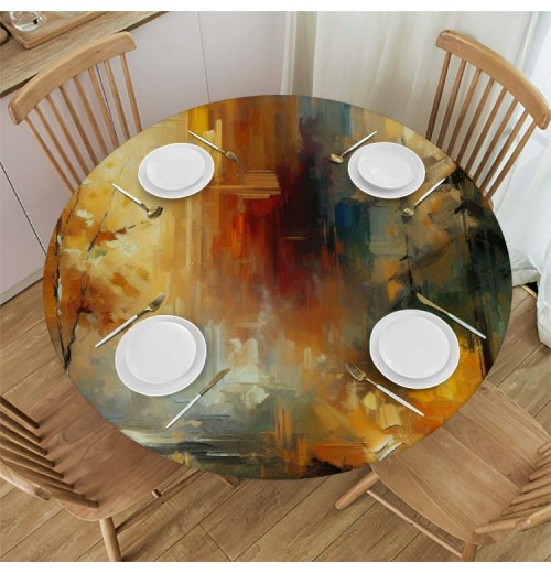 Ulloord  Round Fitted Tablecloth Abstract Art Forest Tree Retro Table Cloth with Elastic Edged Waterproof Wipeable Round Table Cover for Patio Parties Outdoor Decor