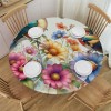 Ulloord  Round Fitted Tablecloth Flower Birds Leaves Butterfly Floral Table Cloth with Elastic Edged Waterproof Wipeable Round Table Cover for Patio Parties Outdoor Decor