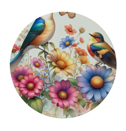 Ulloord  Round Fitted Tablecloth Flower Birds Leaves Butterfly Floral Table Cloth with Elastic Edged Waterproof Wipeable Round Table Cover for Patio Parties Outdoor Decor