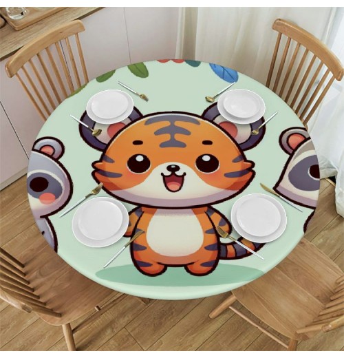 Ulloord  Round Fitted Tablecloth Cute Animals Flower Floral Table Cloth with Elastic Edged Waterproof Wipeable Round Table Cover for Patio Parties Outdoor Decor