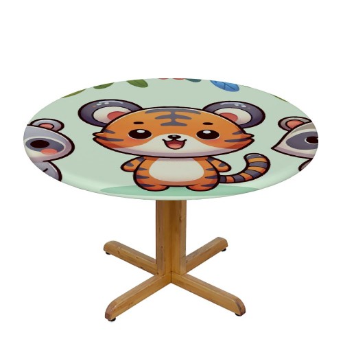 Ulloord  Round Fitted Tablecloth Cute Animals Flower Floral Table Cloth with Elastic Edged Waterproof Wipeable Round Table Cover for Patio Parties Outdoor Decor