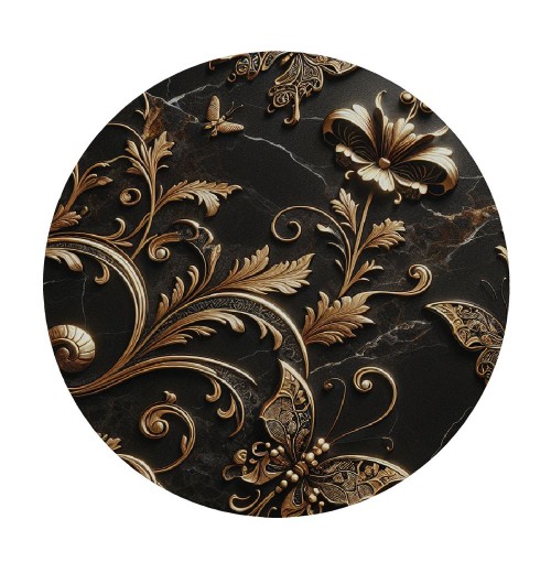 Ulloord  Round Fitted Tablecloth Golden Butterfly Marble Print Table Cloth with Elastic Edged Waterproof Wipeable Round Table Cover for Patio Parties Outdoor Decor