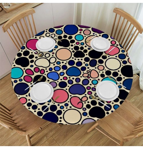 Ulloord  Round Fitted Tablecloth Cat Dog Cute Animal Paws Table Cloth with Elastic Edged Waterproof Wipeable Round Table Cover for Patio Parties Outdoor Decor