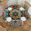 Ulloord  Round Fitted Tablecloth Art Mexican Ceramic Tile Boho Damask Table Cloth with Elastic Edged Waterproof Wipeable Round Table Cover for Patio Parties Outdoor Decor