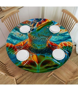 Ulloord  Round Fitted Tablecloth Art Painting Sea Turtle Table Cloth with Elastic Edged Waterproof Wipeable Round Table Cover for Patio Parties Outdoor Decor