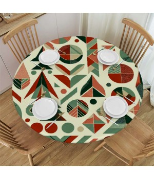 Ulloord  Round Fitted Tablecloth Cute Christmas Pattern Table Cloth with Elastic Edged Waterproof Wipeable Round Table Cover for Patio Parties Outdoor Decor