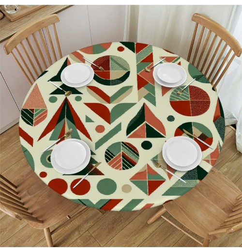 Ulloord  Round Fitted Tablecloth Cute Christmas Pattern Table Cloth with Elastic Edged Waterproof Wipeable Round Table Cover for Patio Parties Outdoor Decor