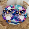 Ulloord  Round Fitted Tablecloth Cute Owl Branch Floral Birds Table Cloth with Elastic Edged Waterproof Wipeable Round Table Cover for Patio Parties Outdoor Decor