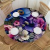 Ulloord  Round Fitted Tablecloth Spring Flower Butterfly Table Cloth with Elastic Edged Waterproof Wipeable Round Table Cover for Patio Parties Outdoor Decor