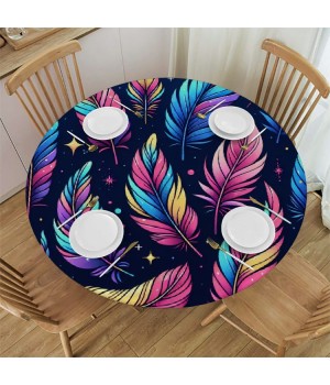 Ulloord  Round Fitted Tablecloth Cute Bird Animal Feathers Table Cloth with Elastic Edged Waterproof Wipeable Round Table Cover for Patio Parties Outdoor Decor