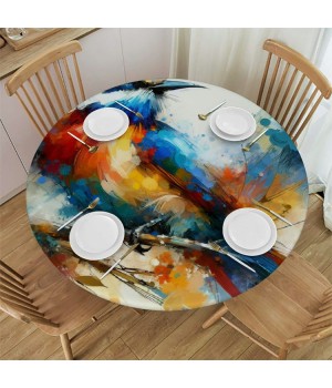 Ulloord  Round Fitted Tablecloth Art Painting Bird Animal Print Table Cloth with Elastic Edged Waterproof Wipeable Round Table Cover for Patio Parties Outdoor Decor