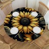 Ulloord  Round Tablecloth Fitted Table Cover with Elastic Edged Sunflower Floral Waterproof Table Cloth for Party Kitchen Dining Indoor Outdoor Table