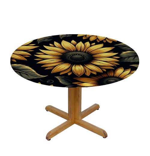 Ulloord  Round Tablecloth Fitted Table Cover with Elastic Edged Sunflower Floral Waterproof Table Cloth for Party Kitchen Dining Indoor Outdoor Table