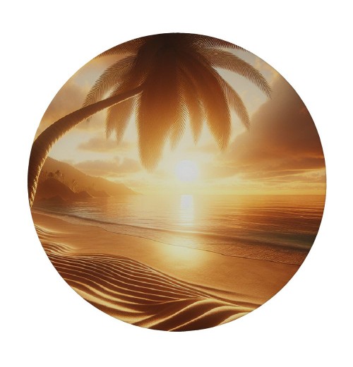 Ulloord Round Tablecloth Fitted Table Cover with Elastic Edged Tropical Palm Tree Sunset Summer Waterproof Table Cloth for Party Kitchen Dining Indoor Outdoor Table