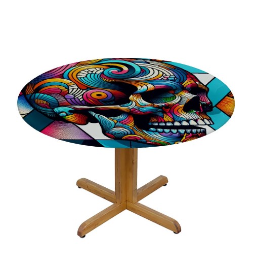 Ulloord  Round Tablecloth Fitted Table Cover with Elastic Edged Colorful Skull Print Waterproof Table Cloth for Party Kitchen Dining Indoor Outdoor Table