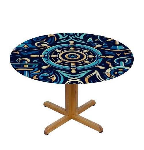 Ulloord  Round Tablecloth Fitted Table Cover with Elastic Edged Sea Anchor Pattern Waterproof Table Cloth for Party Kitchen Dining Indoor Outdoor Table