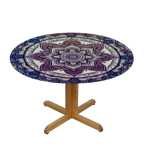 Ulloord  Round Tablecloth Fitted Table Cover with Elastic Edged Boho Mandala Pattern Waterproof Table Cloth for Party Kitchen Dining Indoor Outdoor Table