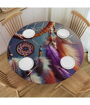 Ulloord Round Tablecloth Fitted Table Cover with Elastic Edged Waterproof Table Cloth for Party Kitchen Dining Indoor Outdoor Table