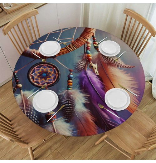 Ulloord Round Tablecloth Fitted Table Cover with Elastic Edged Waterproof Table Cloth for Party Kitchen Dining Indoor Outdoor Table