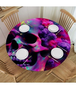 Ulloord  Round Tablecloth Fitted Table Cover with Elastic Edged Abstract Skull Print Waterproof Table Cloth for Party Kitchen Dining Indoor Outdoor Table