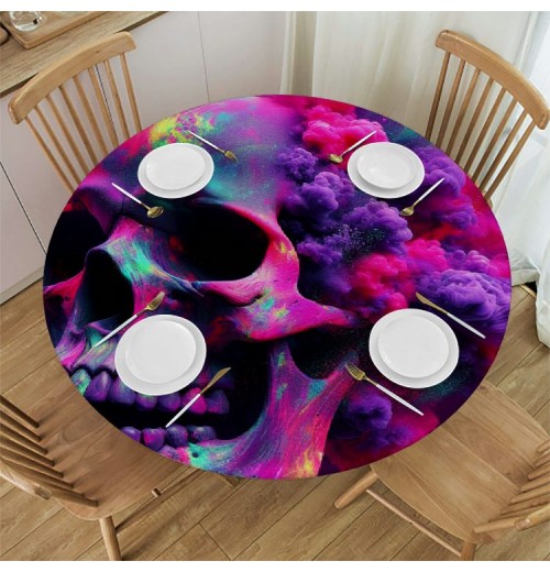 Ulloord  Round Tablecloth Fitted Table Cover with Elastic Edged Abstract Skull Print Waterproof Table Cloth for Party Kitchen Dining Indoor Outdoor Table