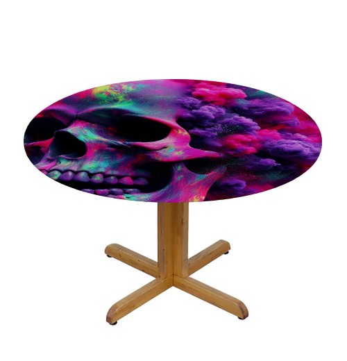 Ulloord  Round Tablecloth Fitted Table Cover with Elastic Edged Abstract Skull Print Waterproof Table Cloth for Party Kitchen Dining Indoor Outdoor Table